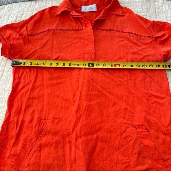 Pearl By Lela Rose Collared Tunic Shift Dress Tencel Linen Size Large Orange - Picture 7 of 9